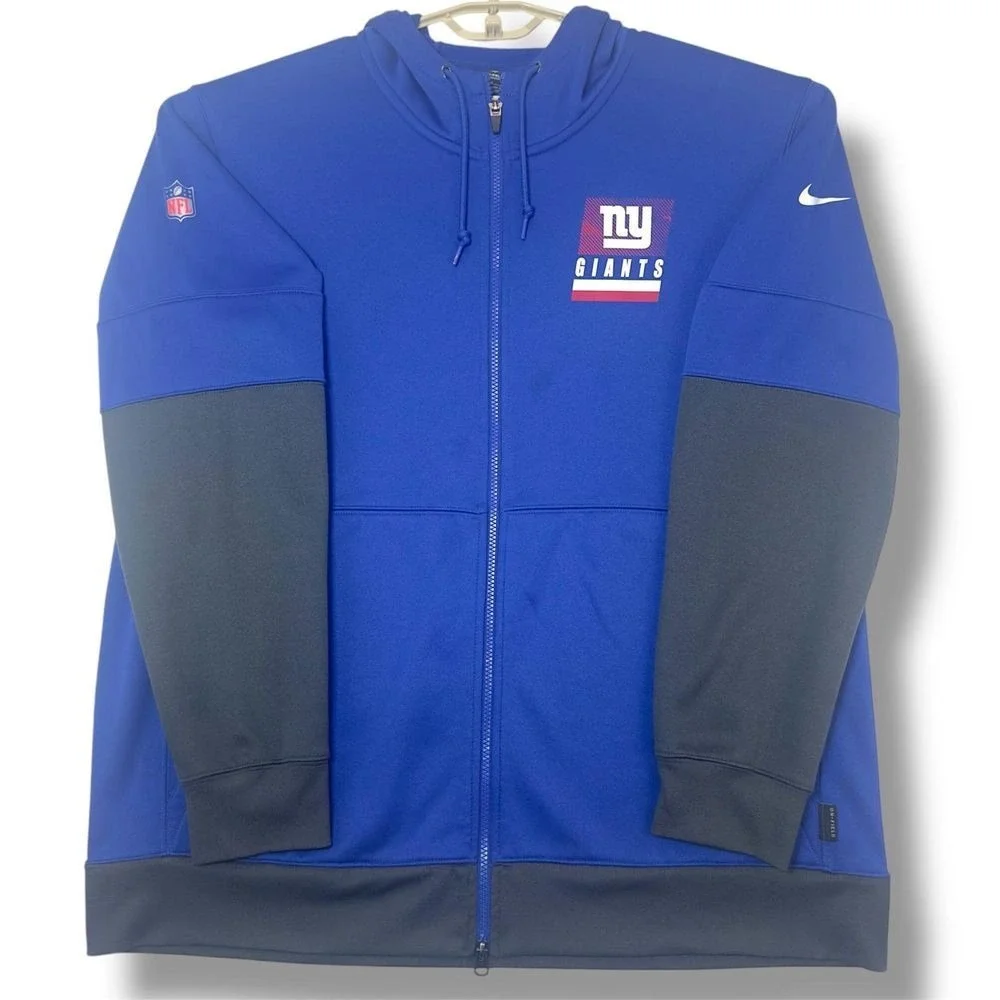 Nike New York Giants Mens XXL Full Zip Hoodie DriFit On Field Apparel Grey Blue